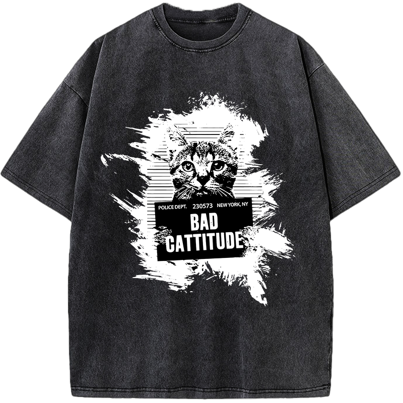 Criminal Cat – Bad Cattitude Vintage Washed T-Shirt