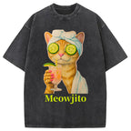 Orange Cat Meowjito Washed T-Shirt