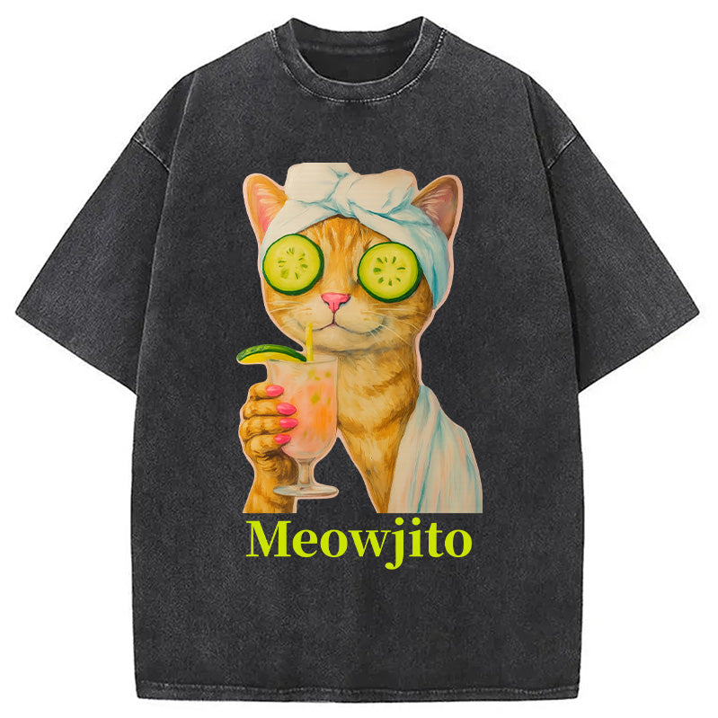 Orange Cat Meowjito Washed T-Shirt