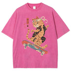 Skate Cat Washed Vintage Short Sleeves T-Shirt
