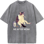 ME AFTER WORK Exhausted Cat Vintage Washed T-Shirt