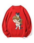 Bicolor cat holding taiyaki Cotton Sweatshirt