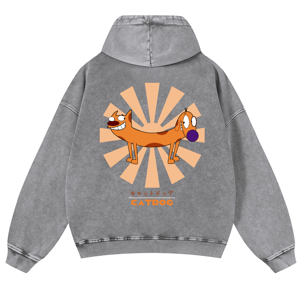 Catdog Vintage Washed Cotton Back Art Hoodie