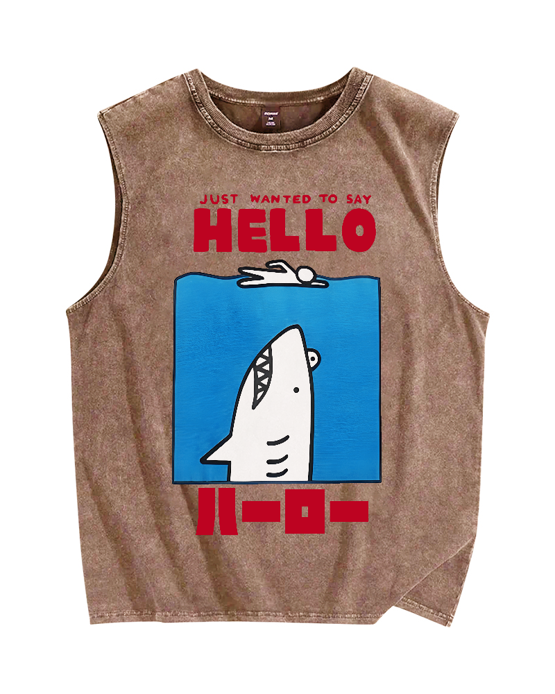 Hello Shark Vintage Distressed Washed Tank Top