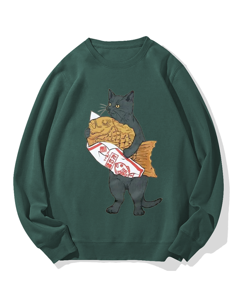Cat holding taiyaki Cotton Sweatshirt