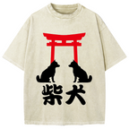 Shiba Dog Shrine Vintage Washed T-shirt