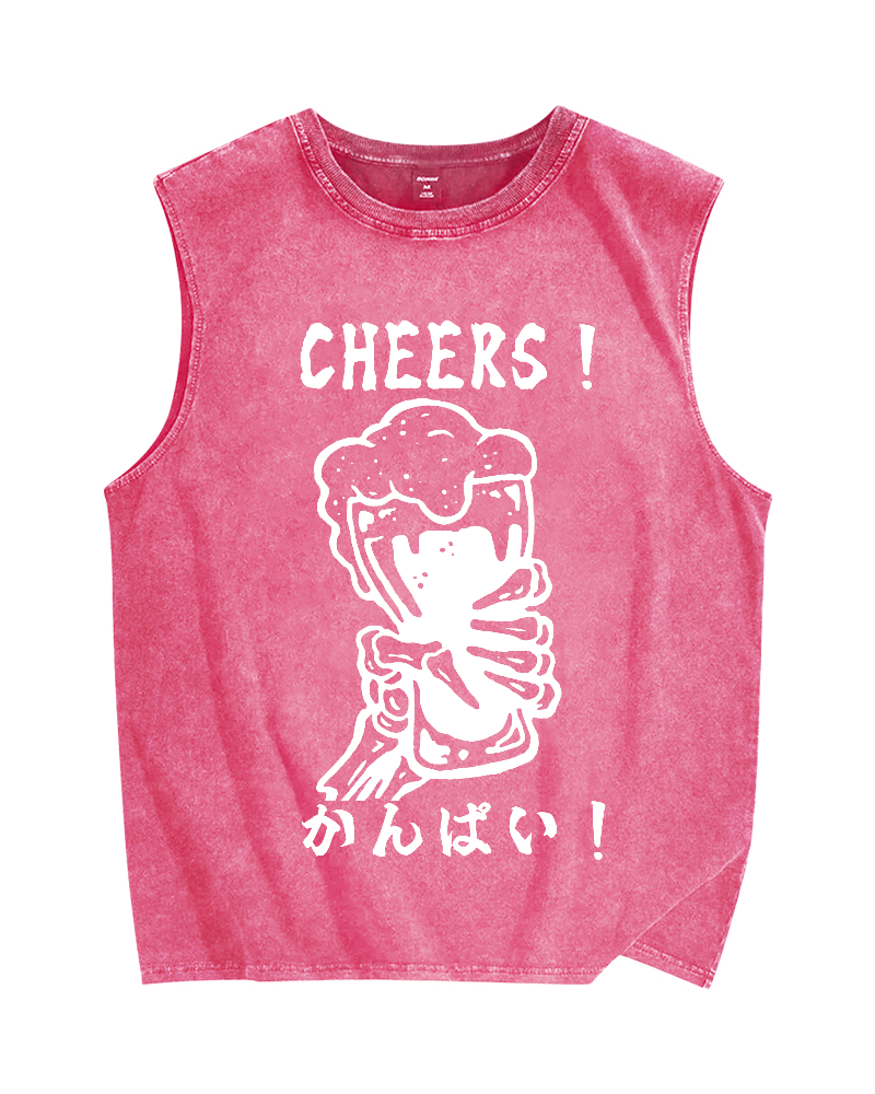 Cheers Vintage Distressed Washed Tank Top