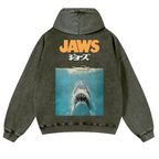 Jaws Shark Vintage Washed Cotton Back Art Hoodie