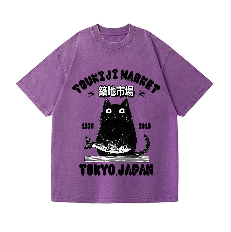 Tsukiji Market Cat Vintage Wash Japanese Design T-Shirt