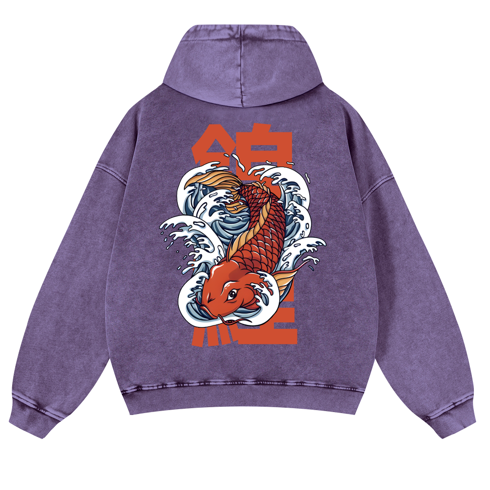 Fish Vintage Washed Cotton Back Art Hoodie