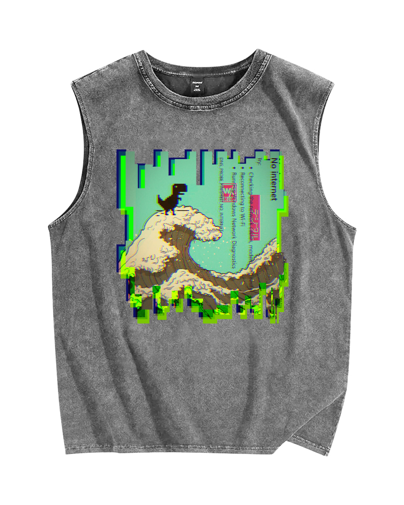 404 Error T-Rex riding the waves Vintage Distressed Washed Tank Top