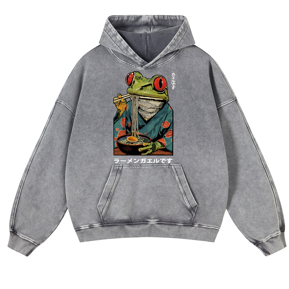 Frog Ramen Vintage Washed Thick Cotton Hoodie
