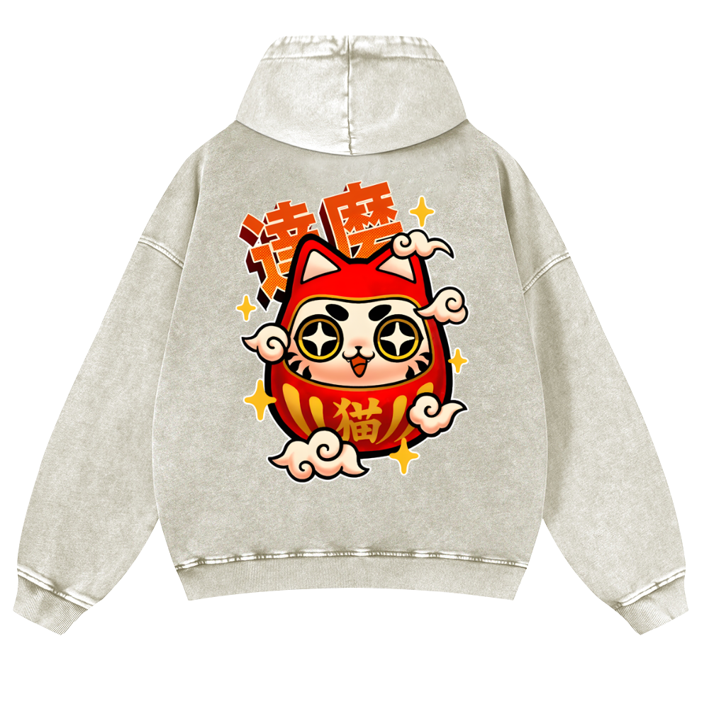 Daruma Vintage Washed Cotton Back Art Hoodie