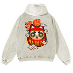 Daruma Vintage Washed Cotton Back Art Hoodie