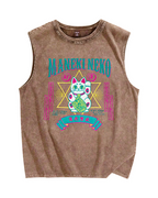 Maneki Neko Lucky Cat Vintage Distressed Washed Tank Top