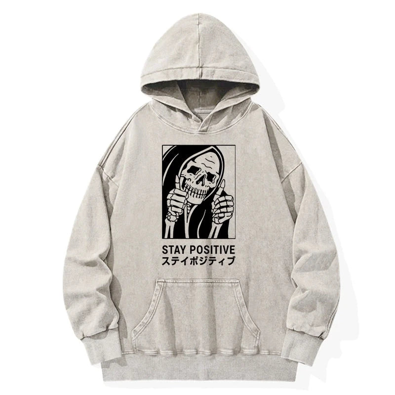 Stay Positive Skeleton Washed Hoodie