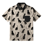 Black Cat Beige Button-up Shirt