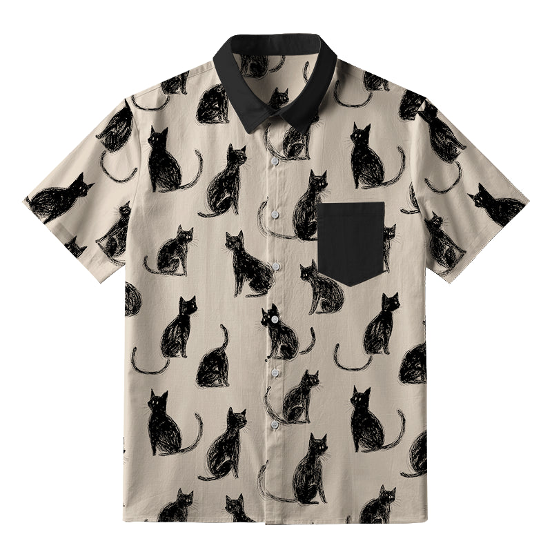 Black Cat Beige Button-up Shirt