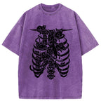 Cat Lying On The Skeleton Washed T-Shirt