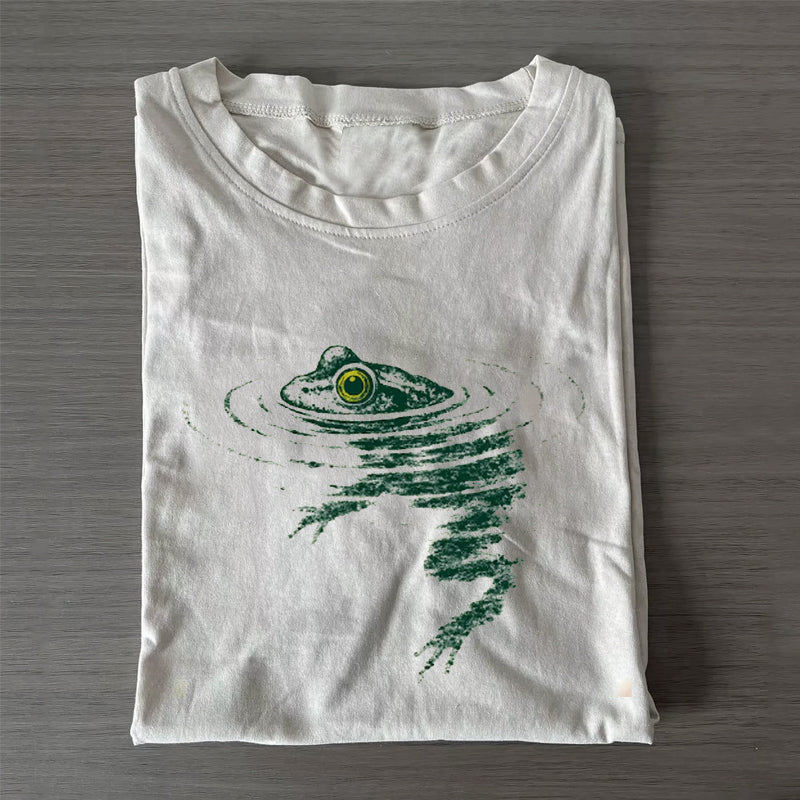 Unisex Classic Cotton Frog Swimming Printed Folded T-shirt