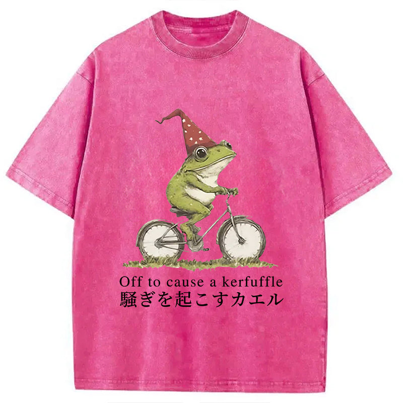 Off to Cause a Kerfuffle Frog Washed T-Shirt