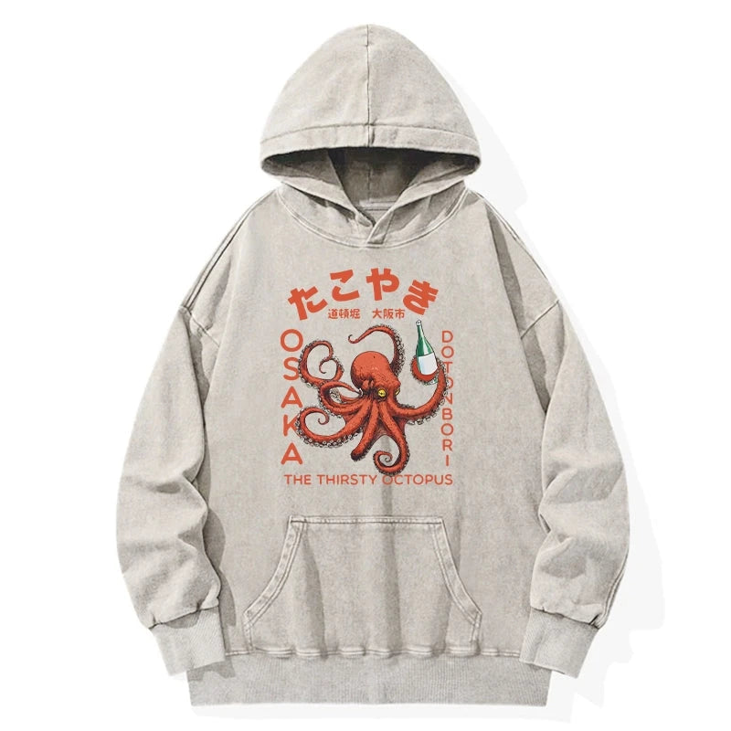 Octopus Drinks Soju Washed Hoodie