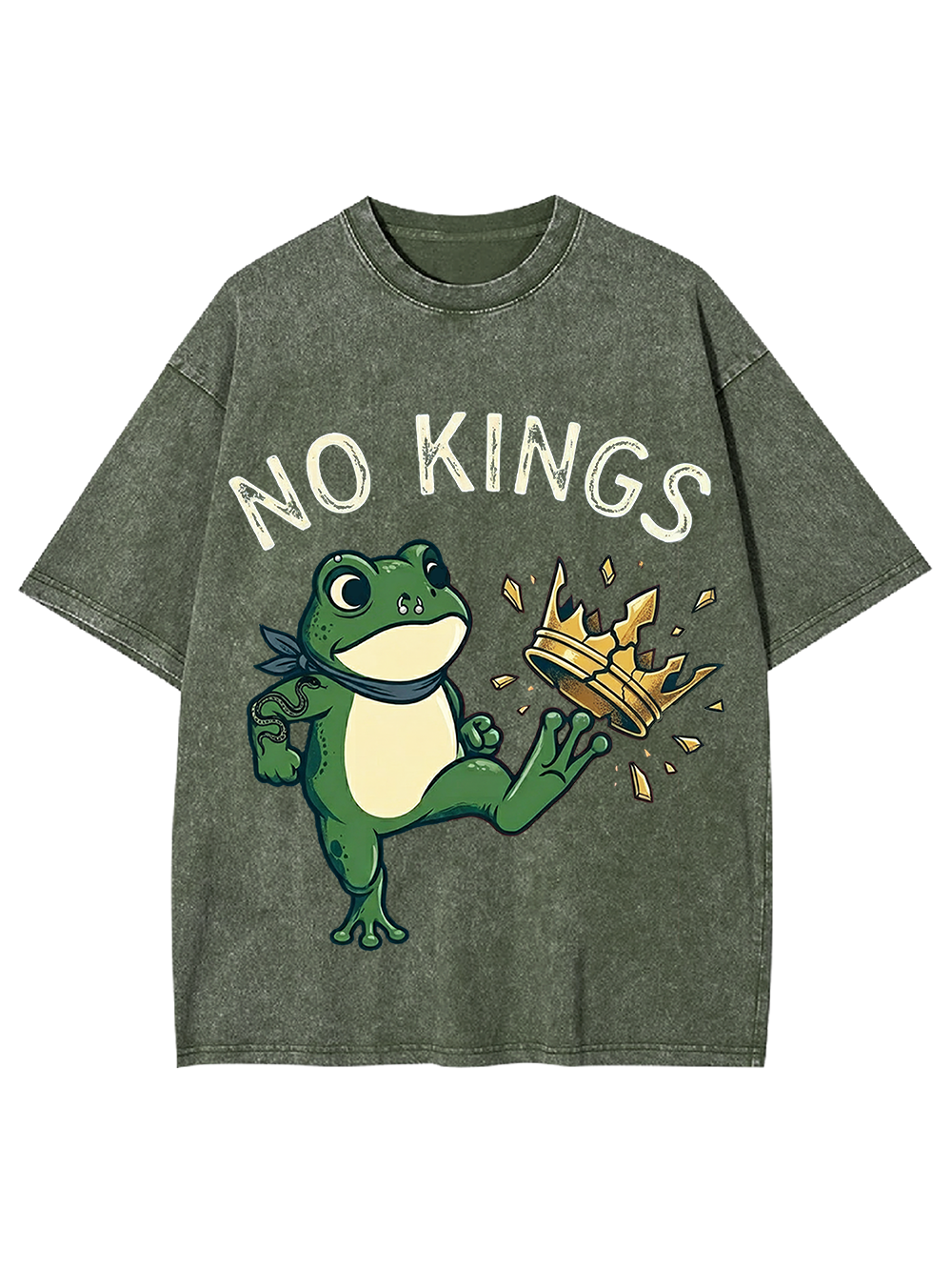 Unisex Frog Against the Crown Printed Washed Tee