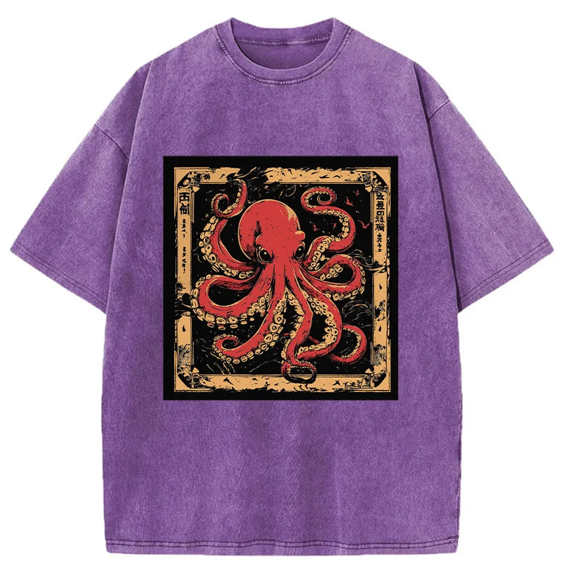 Retro Octopus Washed T-Shirt