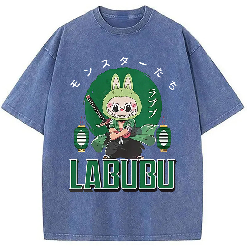 Samurai-Themed Labubu Washed T-Shirt
