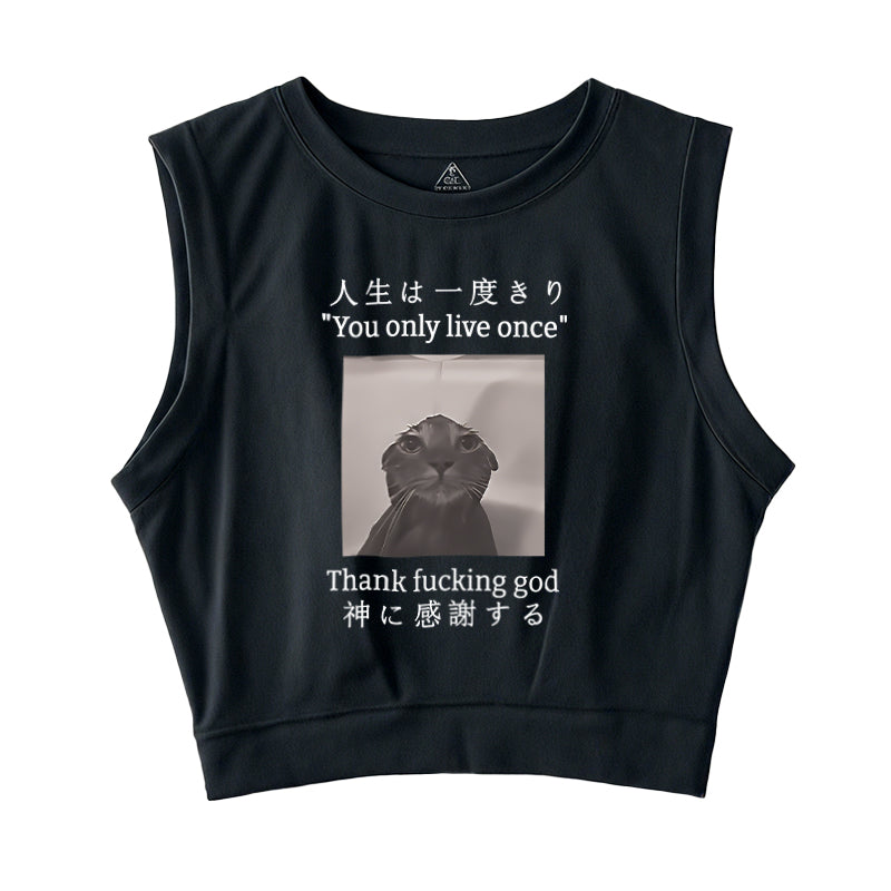 Funny Melancholy Cat Sleeveless Crop Top