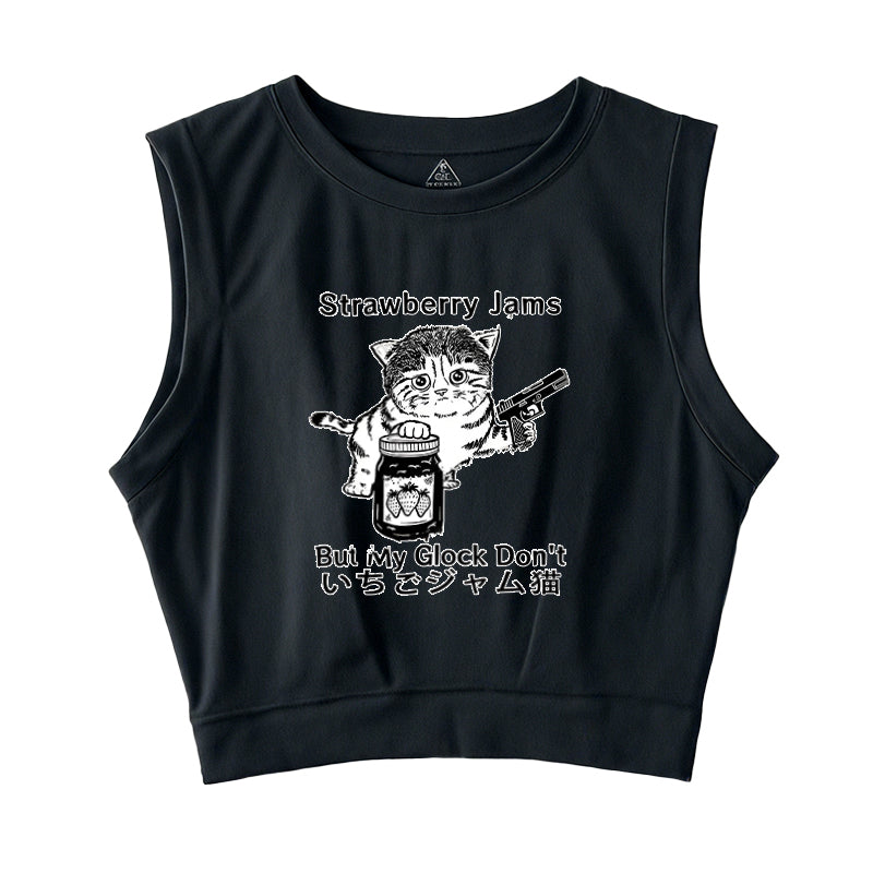 Strawberry Jam Cat Sleeveless Crop Top