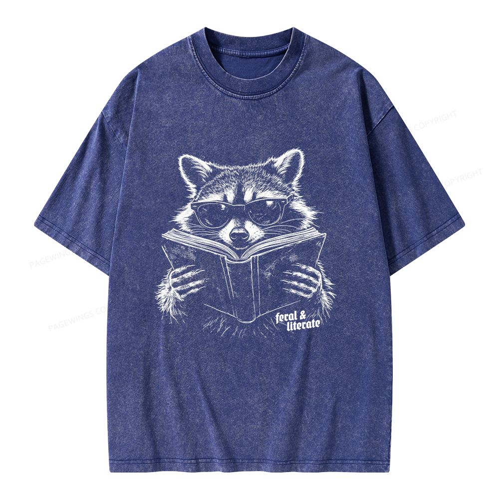 Unisex Funny Raccoon Printed Washed Tee