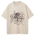 Octopus Japanese Calligraphy Washed T-Shirt