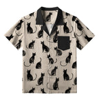 Black Cat Beige Hawaiian Shirt
