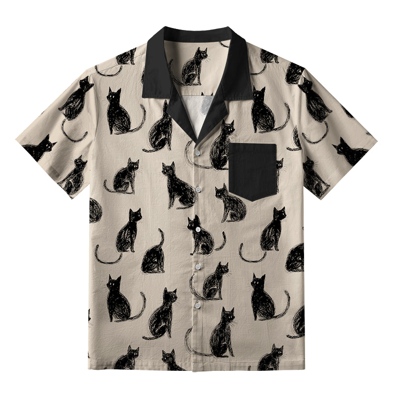 Black Cat Beige Hawaiian Shirt