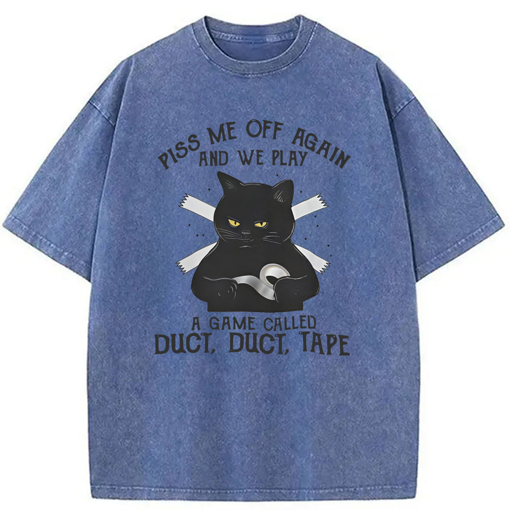 Funny Black Cat with Duct Tape Washed T-Shirt