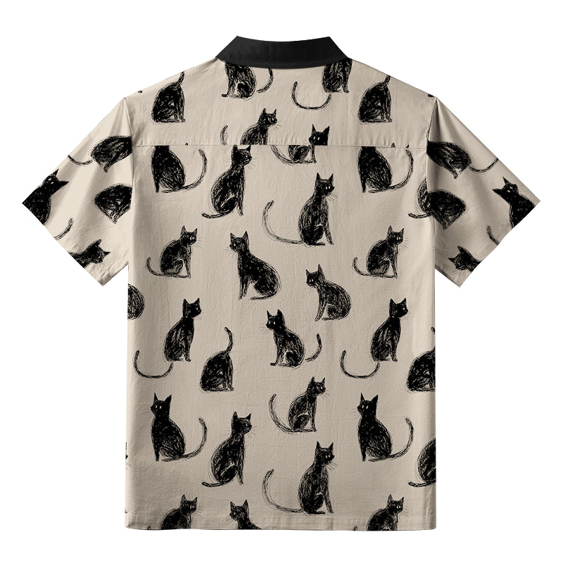 Black Cat Beige Button-up Shirt