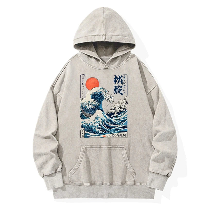 Ukiyo-e Ocean Waves Japan Washed Hoodie