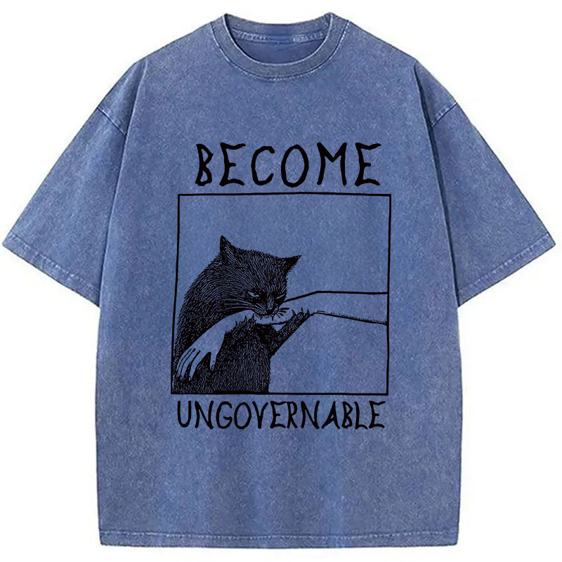 Cat Biting Arm Washed T-Shirt