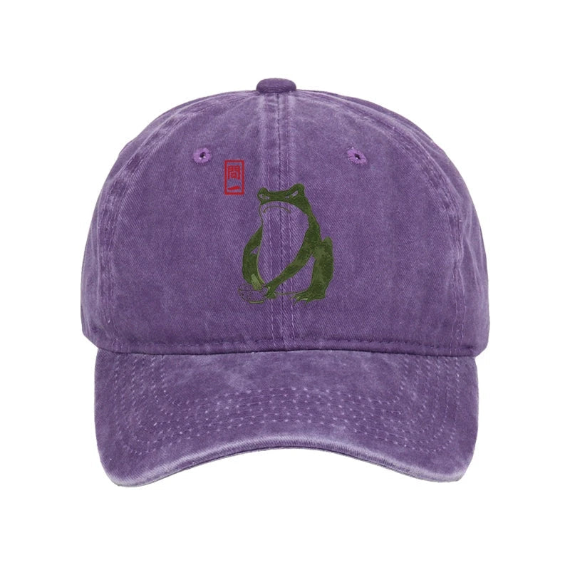 Woodblock Print Frog Washed Cap