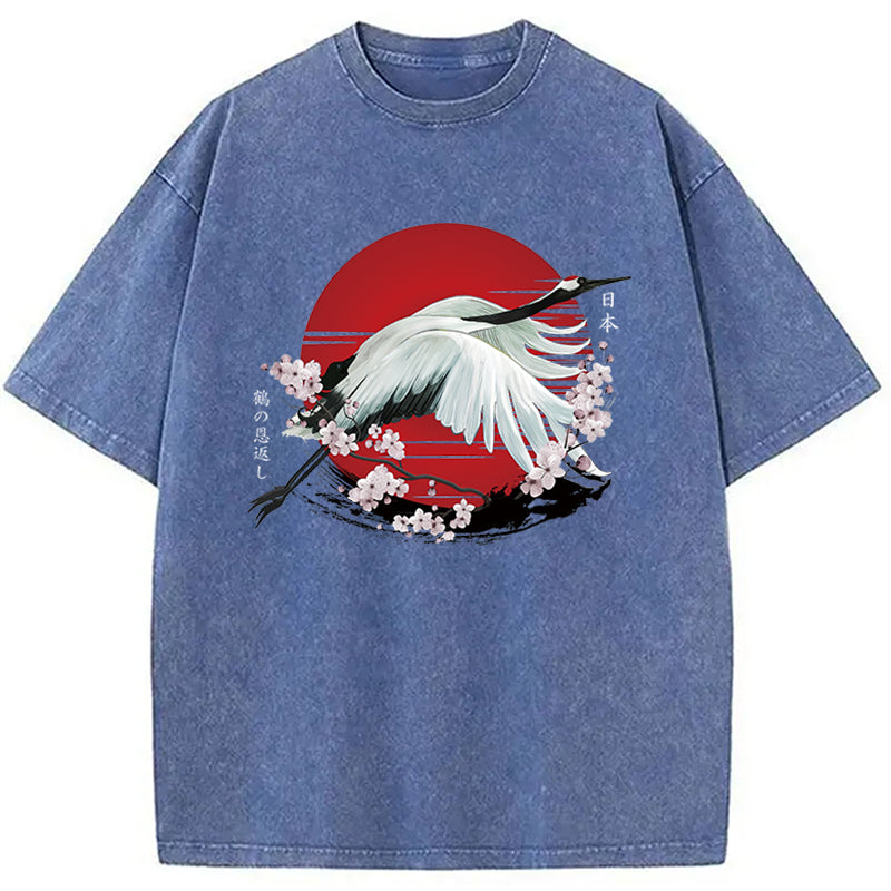 Japanese Crane Tsuru Washed T-Shirt
