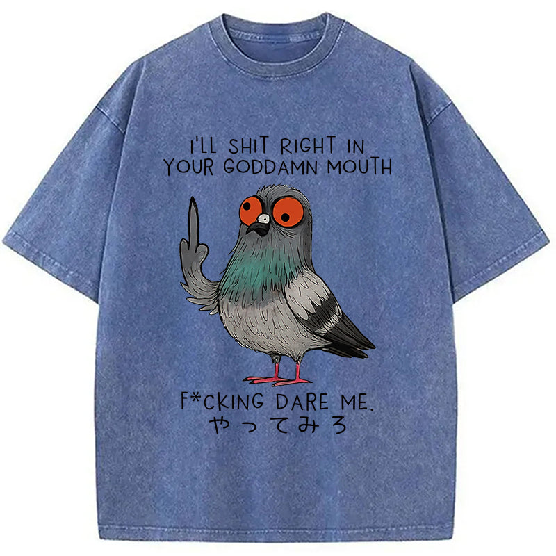 Angry Pigeon Funny Washed T-Shirt