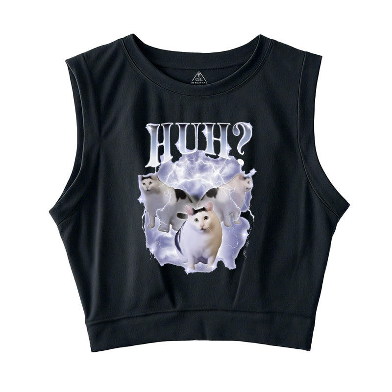 Huh Cat Chonky Ben Meme Sleeveless Crop Top