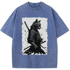 Handsome Samurai Cat Washed T-Shirt