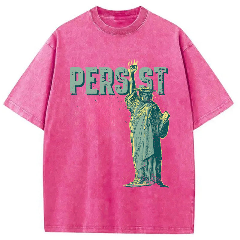 Lady Liberty Flaming Fist Washed T-Shirt