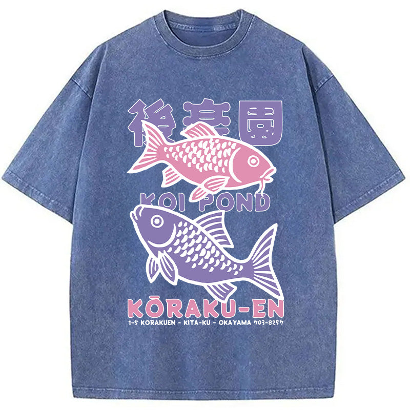 Koi Fish Pond Japanese Washed T-Shirt