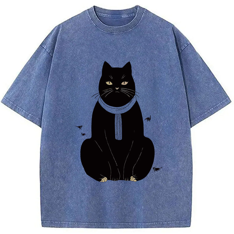 Japanese Cat With Scarf Washed T-Shirt