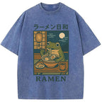 Japanese Frog Eating Ramen Washed T-Shirt