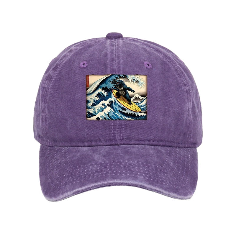 Dinosaur Surfing Japanese Washed Cap