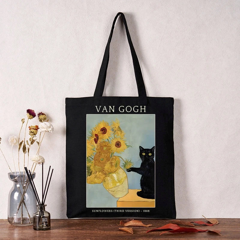 Black Cat With Sunflowers Tote Bag